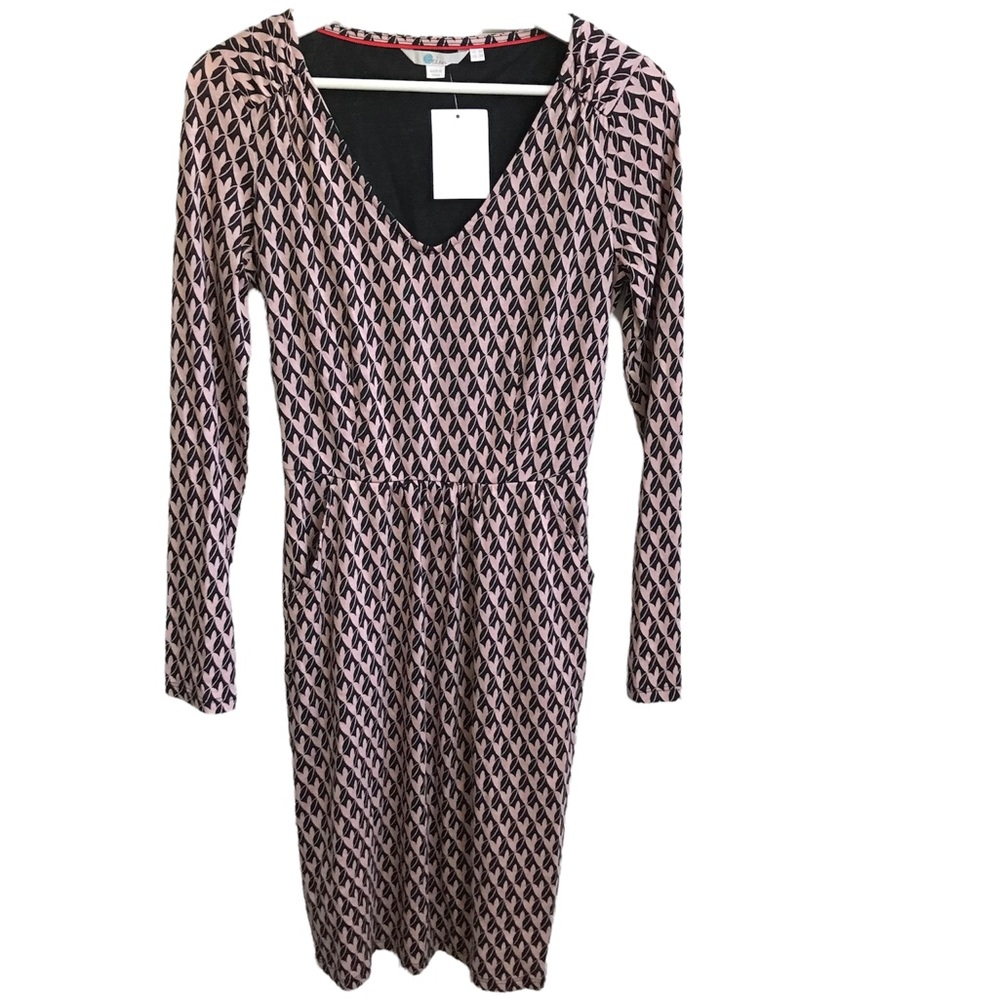Boden long sleeve hearts pink black pockets dress Sz 2R
